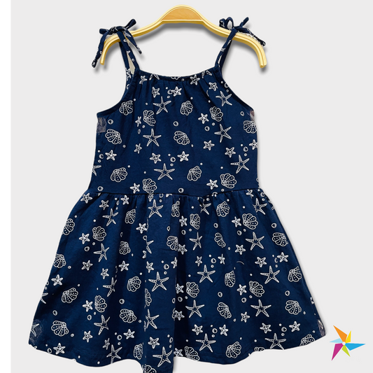 Girls noodle strap Blue printed frock