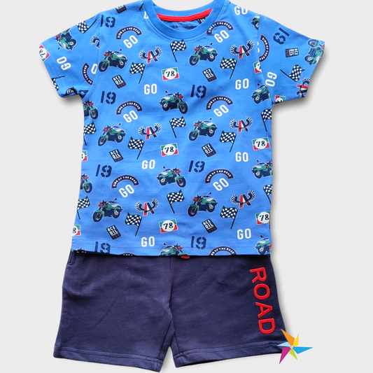 Boys T-shirt shorts set bike print Blue