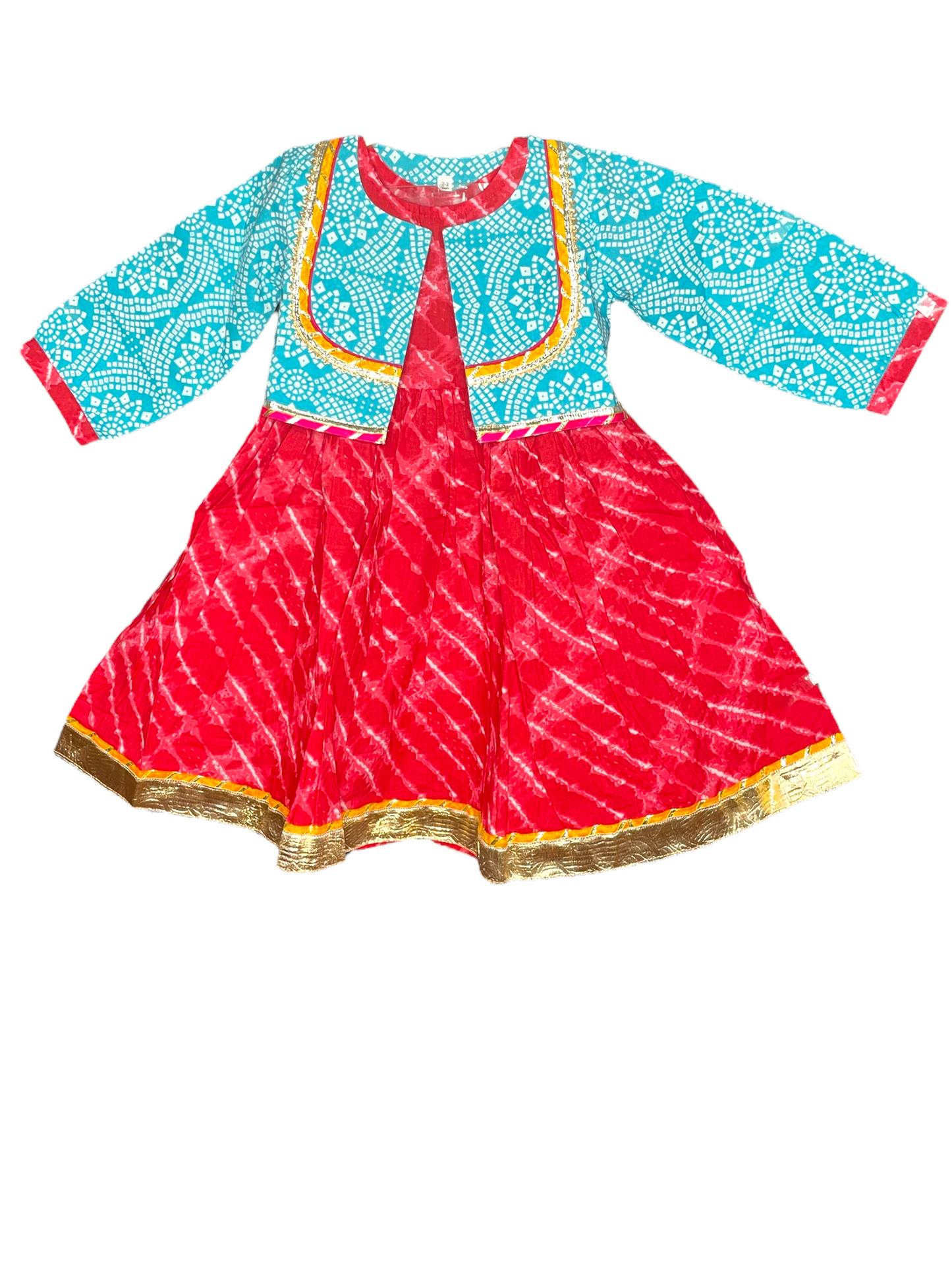 Girls red logn gown with blue jacket