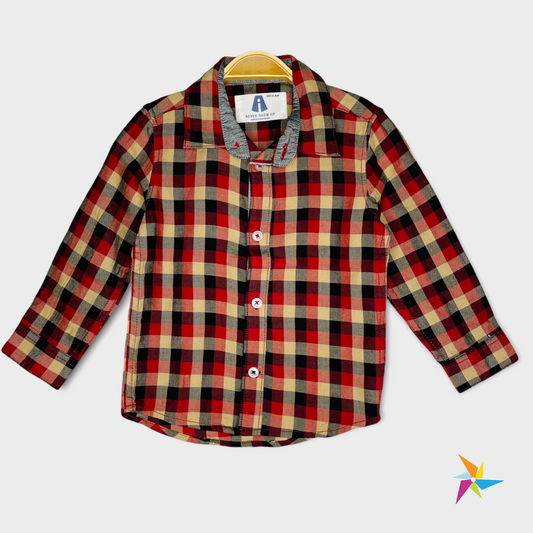 Boys check print full sleeve shirt Red & Black