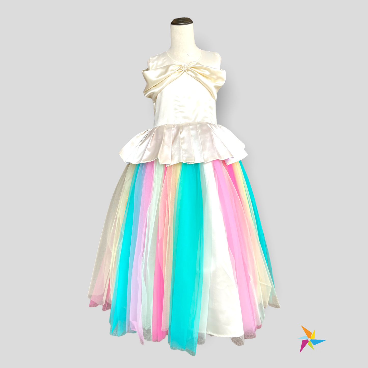 Girls white rainbow color net long frock