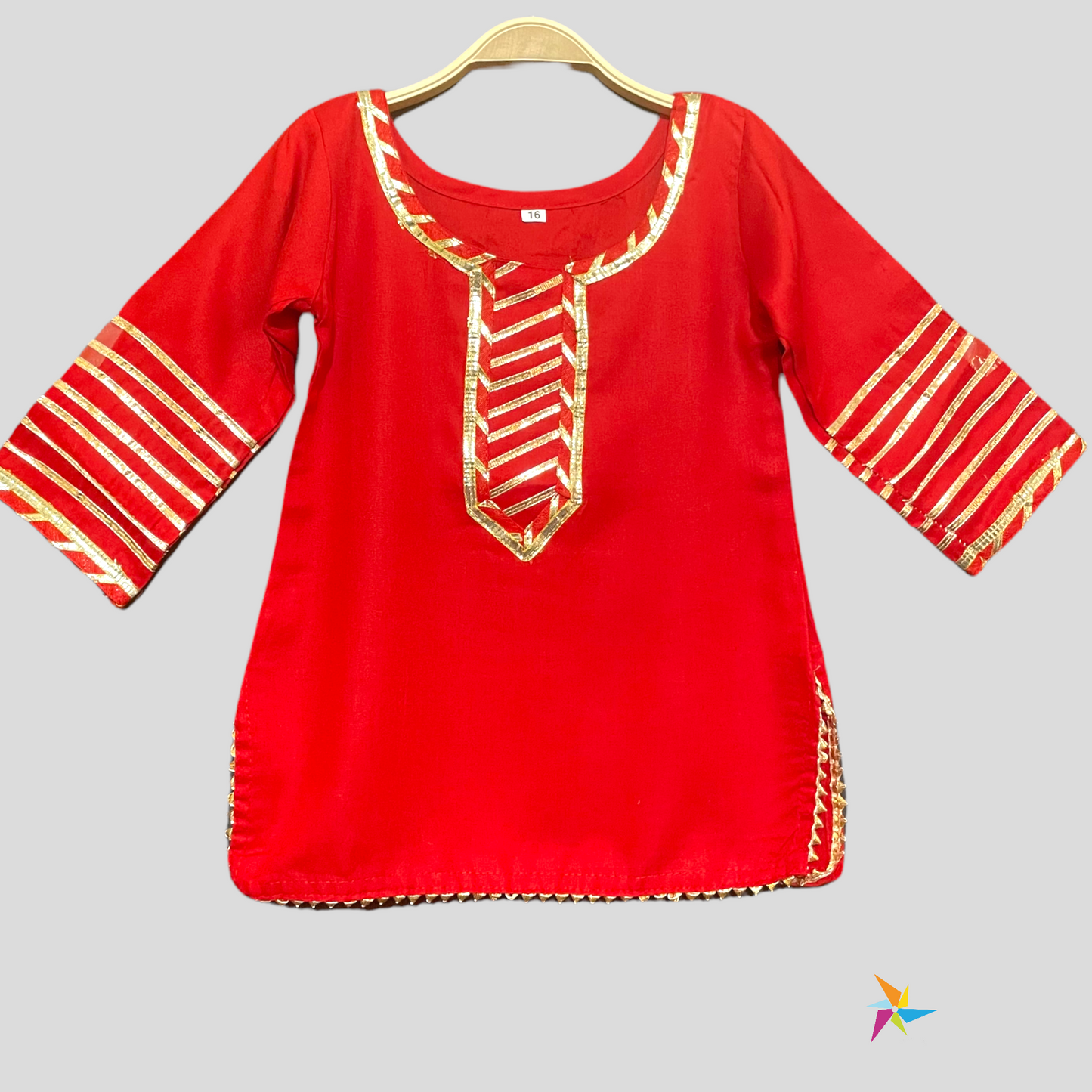 Girls kurta pant set Red Color with Gota-Patti work