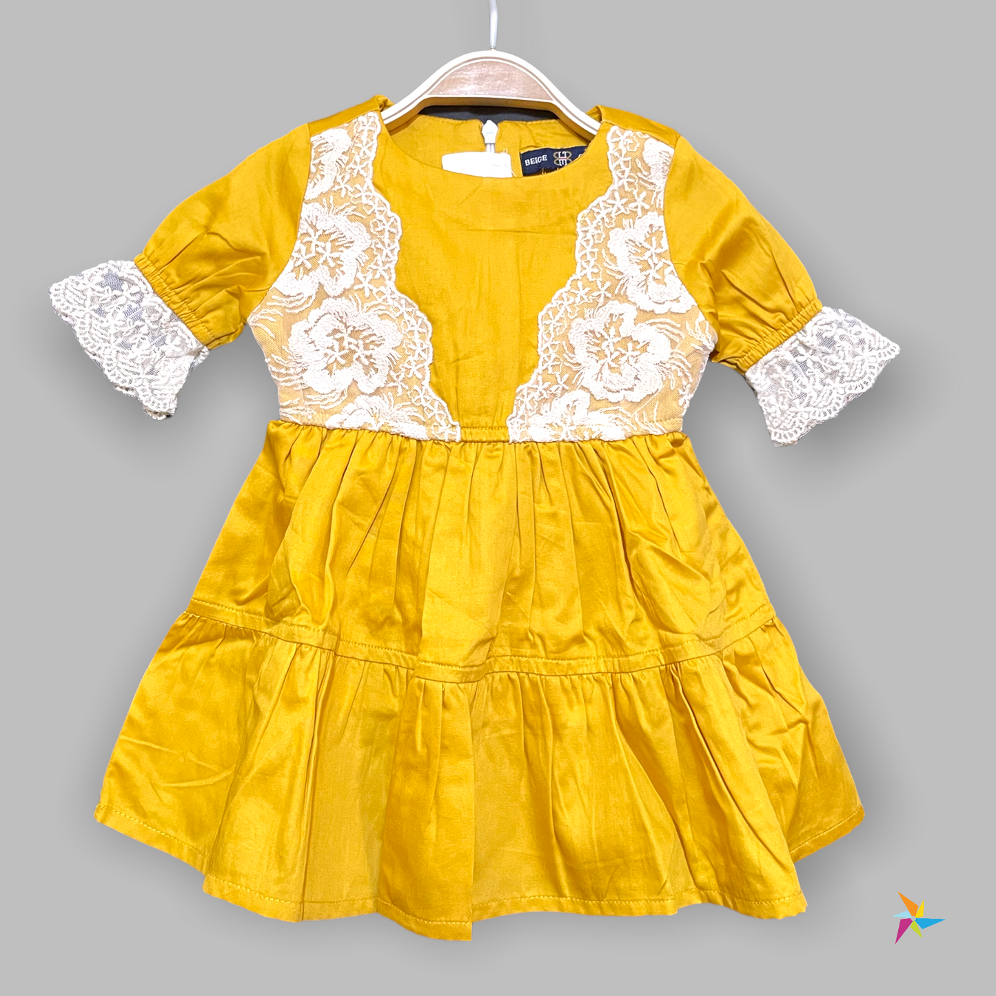 Girls fit n flare Yellow frock with Lace design