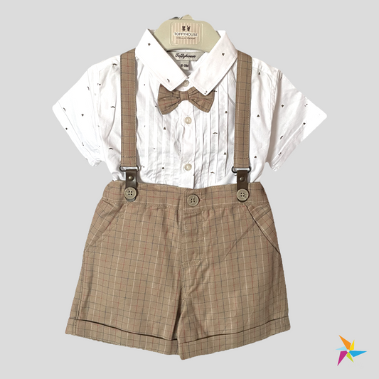 ToffyHouse boys beige suspender set with cap