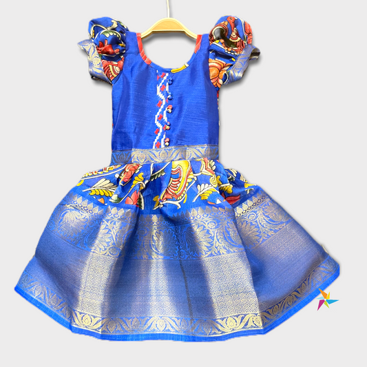 Girls Pattu Pavadai silk long frock Blue