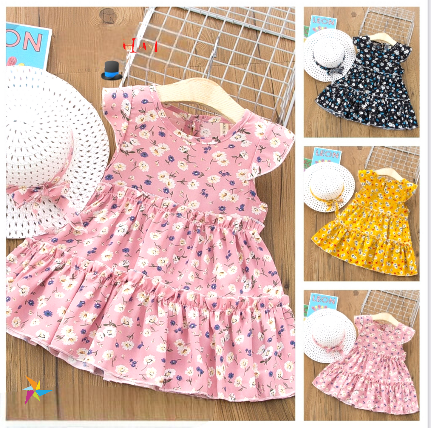 Girls summer cotton frock with Hat Pink Color single piece